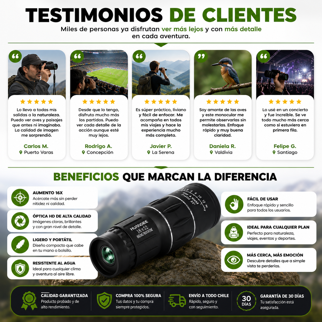 EagleZoom™ Telescopio Monocular Visión Óptica HD