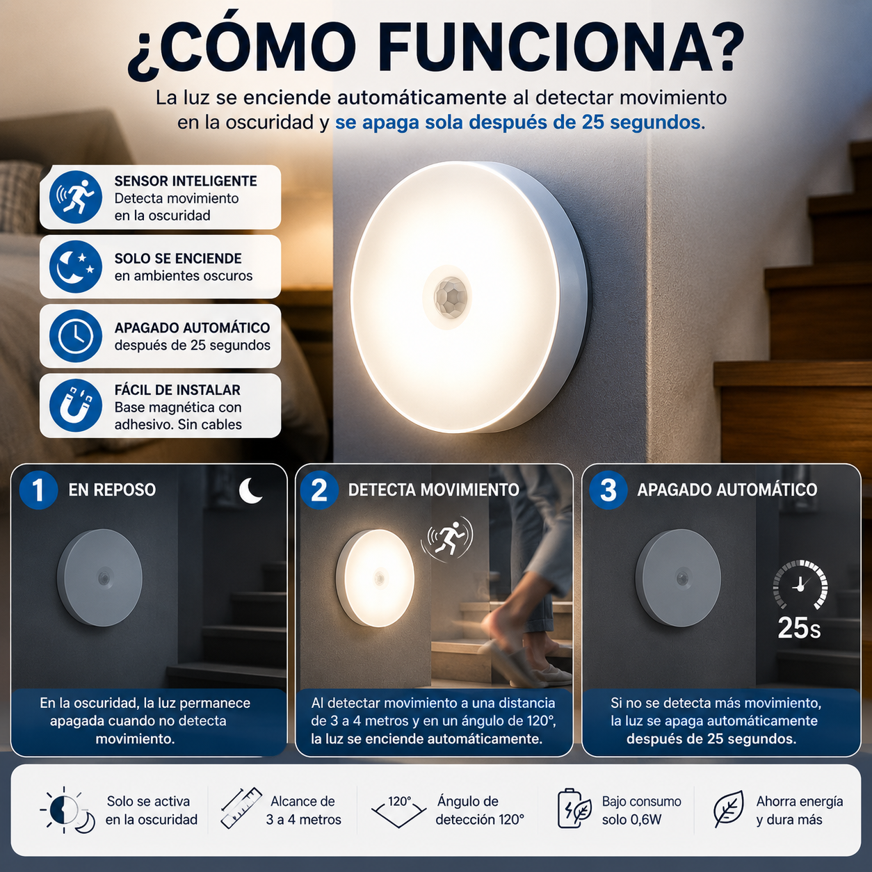 Luz LED Nocturna con Sensor de Movimiento